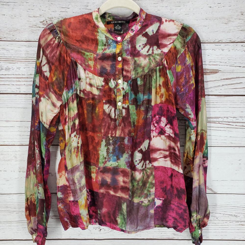 Lucky Brand Women's Multicolor Abstract 100%Silk Top Size XS